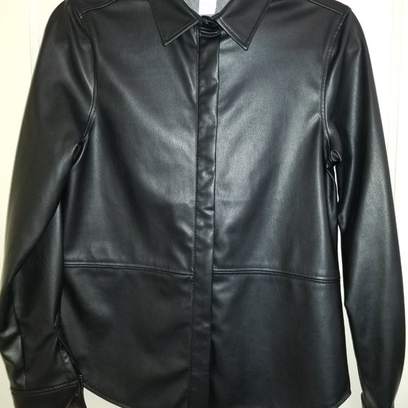NWT H&M Women's size XS Vegan Leather Black Button-Down Shirt - Picture 3 of 14